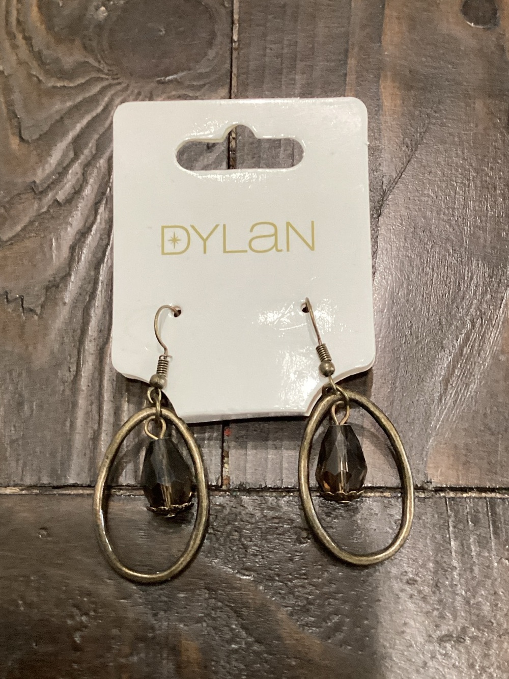 Dylan‎ Antique Brass Oval Earrings with Smoky Brown Beads